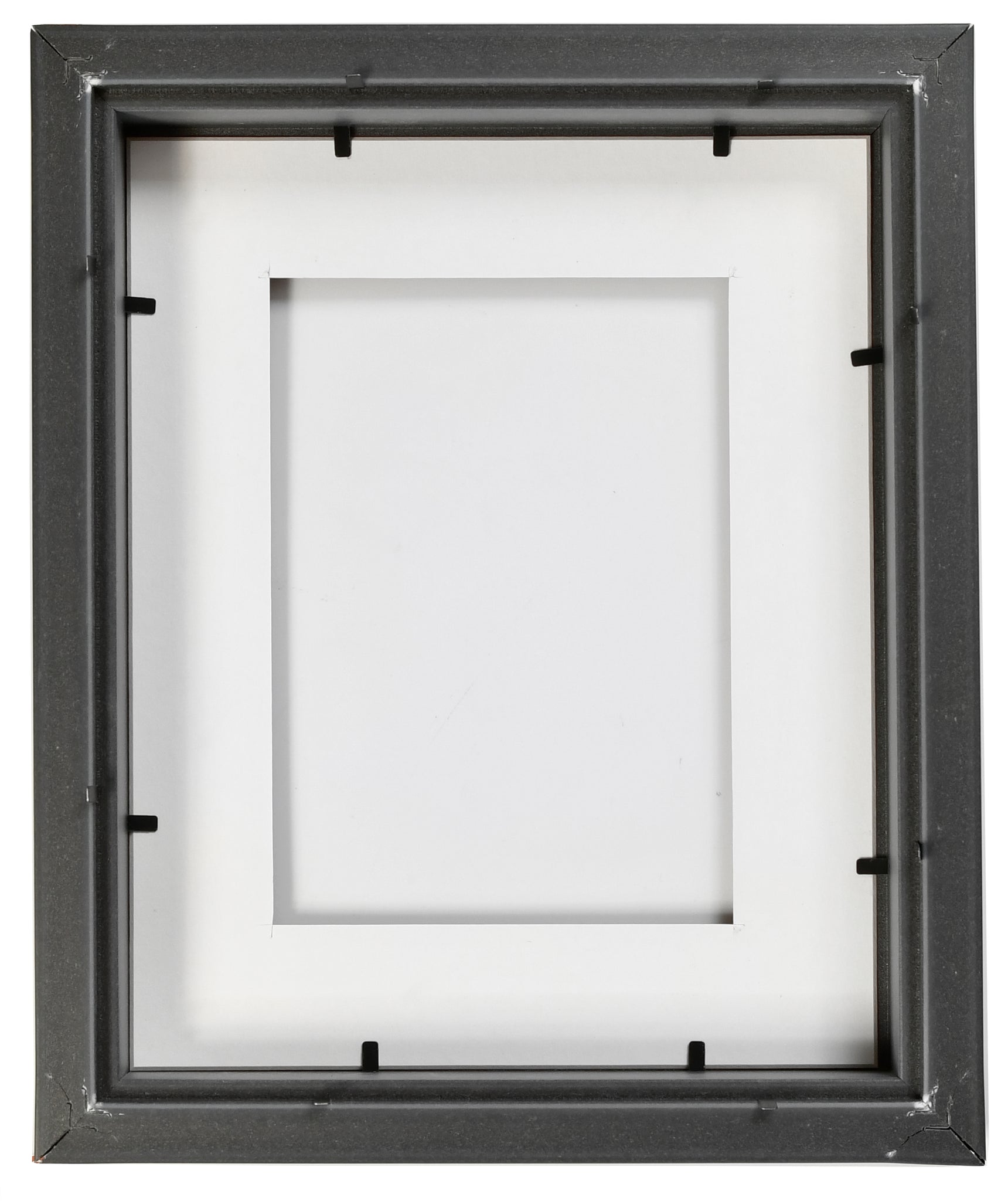 SHADOW BOX FRAME  - BLACK FRAME - BLUE MAT - CLEAR GLASS - 1" DEPTH