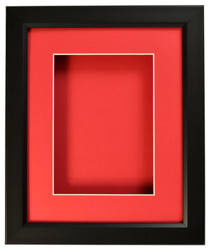 SHADOW BOX FRAME - BLACK FRAME - RED MAT - CLEAR GLASS - 1" DEPTH