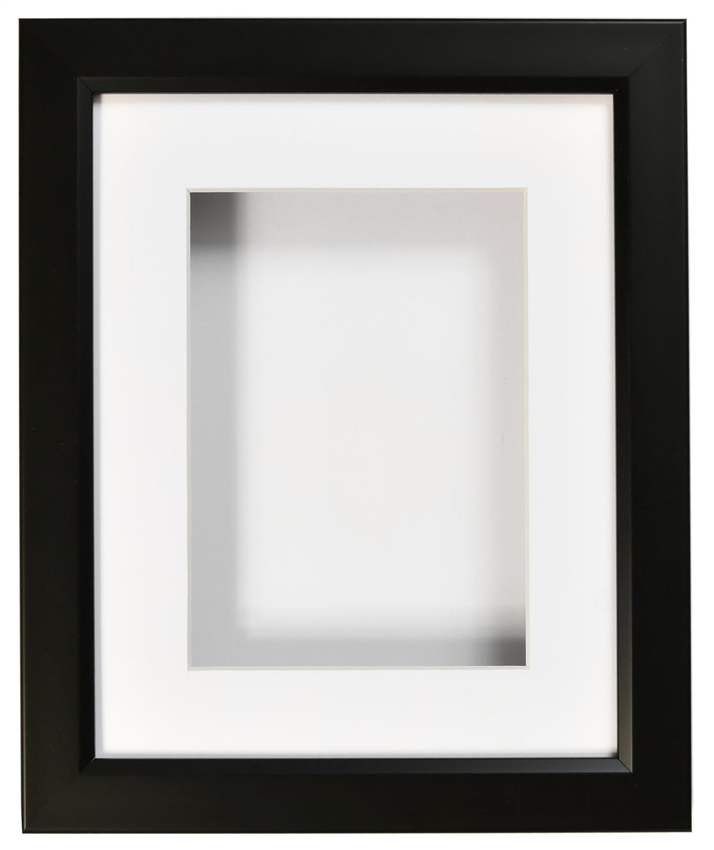 SHADOW BOX FRAME FOR OBJECTS - BLACK FRAME - WHITE MAT - CLEAR GLASS - 1" DEPTH